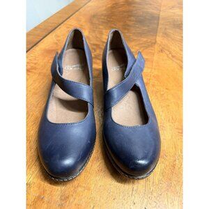 Dansko Lanie 5.5 EU 36 Blue Burnished Leather Mary Jane Wedge Shoes Comfort
